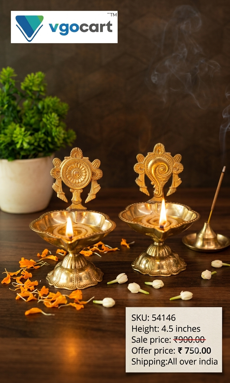Premium Fine Art Brass Perumal Namam Diya | Sacred Vishnu Thiruman Deepam for Vastu & Heritage Mandir Decor