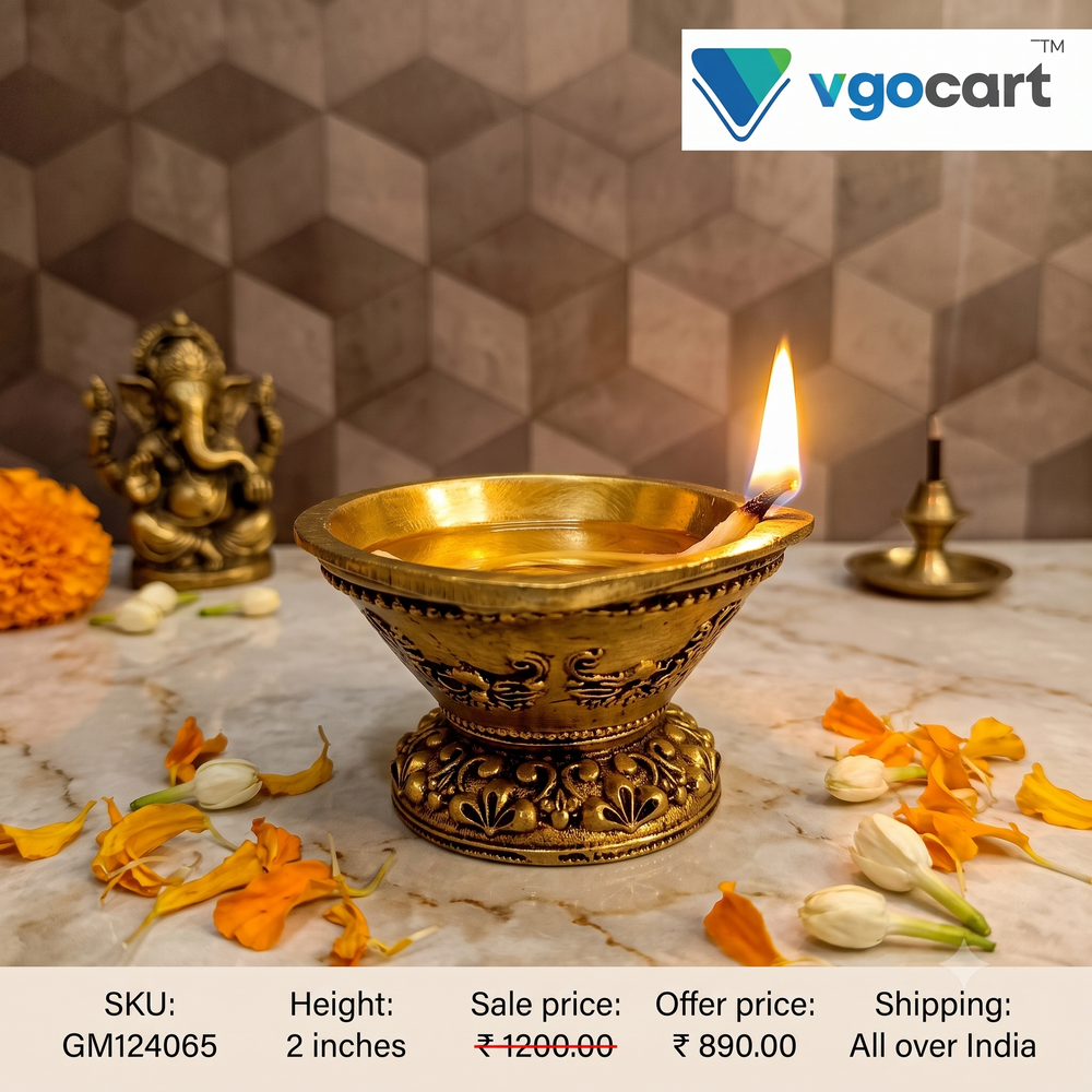 Premium Fine Art Brass Single Face Agal Diya | Traditional Eka Mukhi Vilakku for Vastu & Heritage Decor