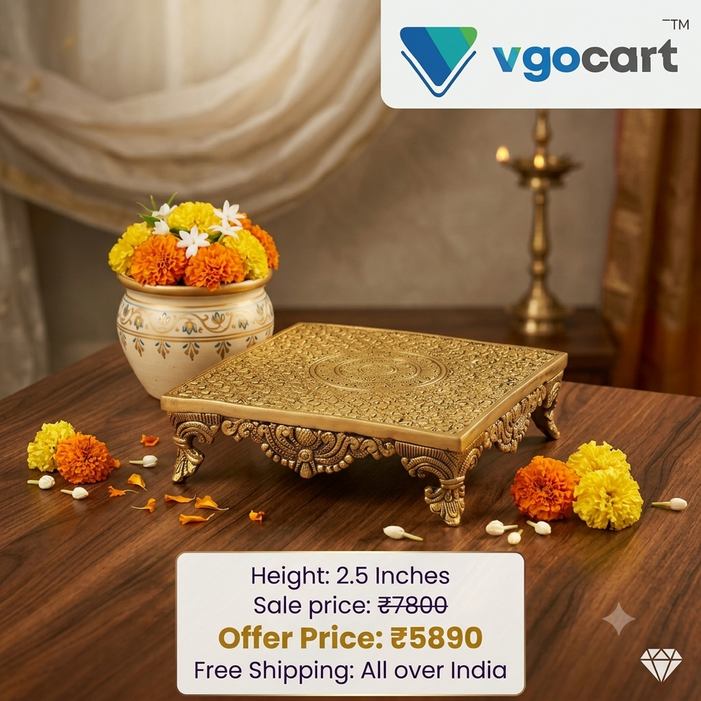 Premium Brass Decorative Chowki Stand | Ornate Pooja Peetham Pedestal for Vastu & Heritage Altar Decor