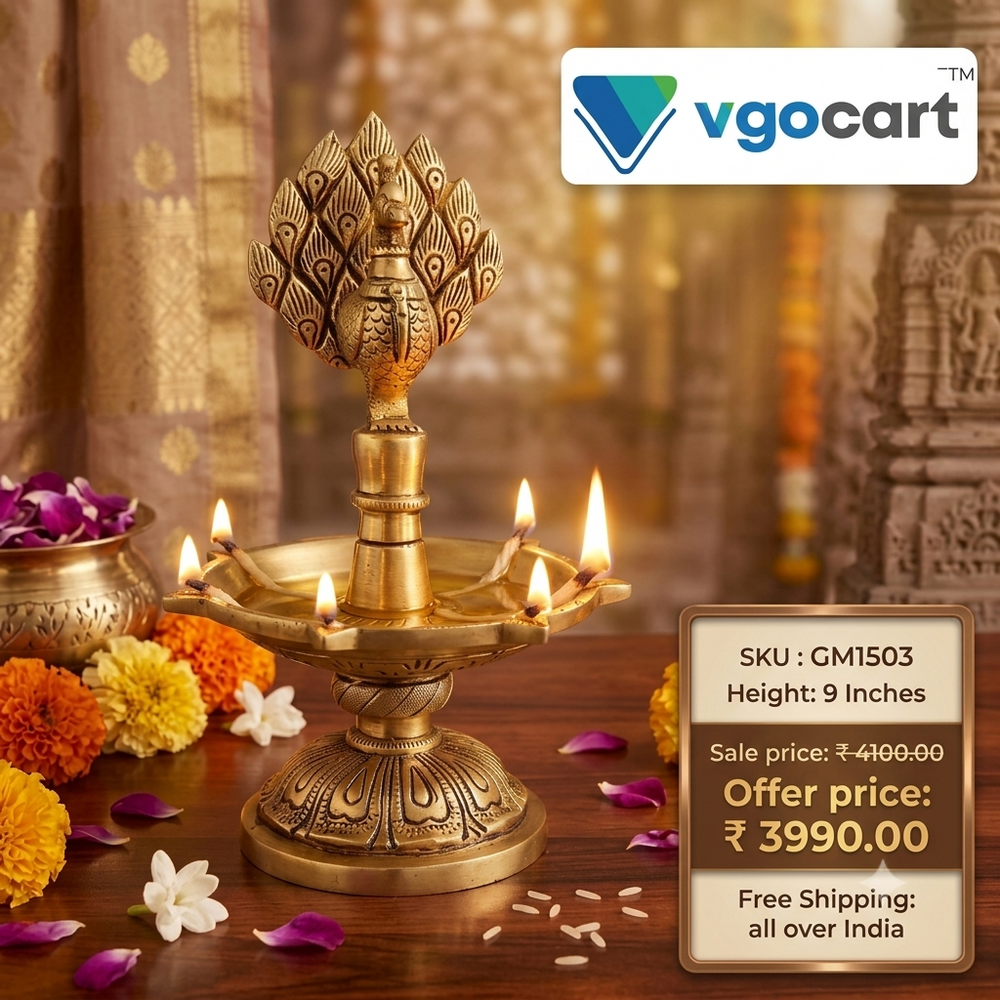Premium Brass 7-Face Peacock Diya | Majestic Saptamukhi Mayil Vilakku for Vastu & Grand Heritage Decor