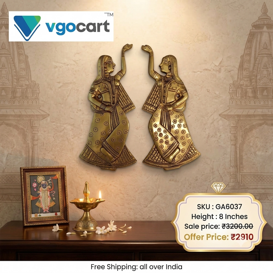 Premium Brass Welcoming Lady Wall Mount Pair | Traditional Swagat Decor for Vastu & Luxury Heritage Entryways