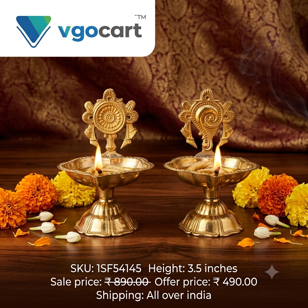 Premium Small Fine Art Brass Perumal Namam Diya | Compact Vishnu Thiruman Deepam for Vastu & Daily Devotion