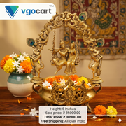 Premium Brass Radha Krishna Uruli with Golden Finish | Divine Eternal Love Water Bowl for Vastu & Luxury Foyer Decor