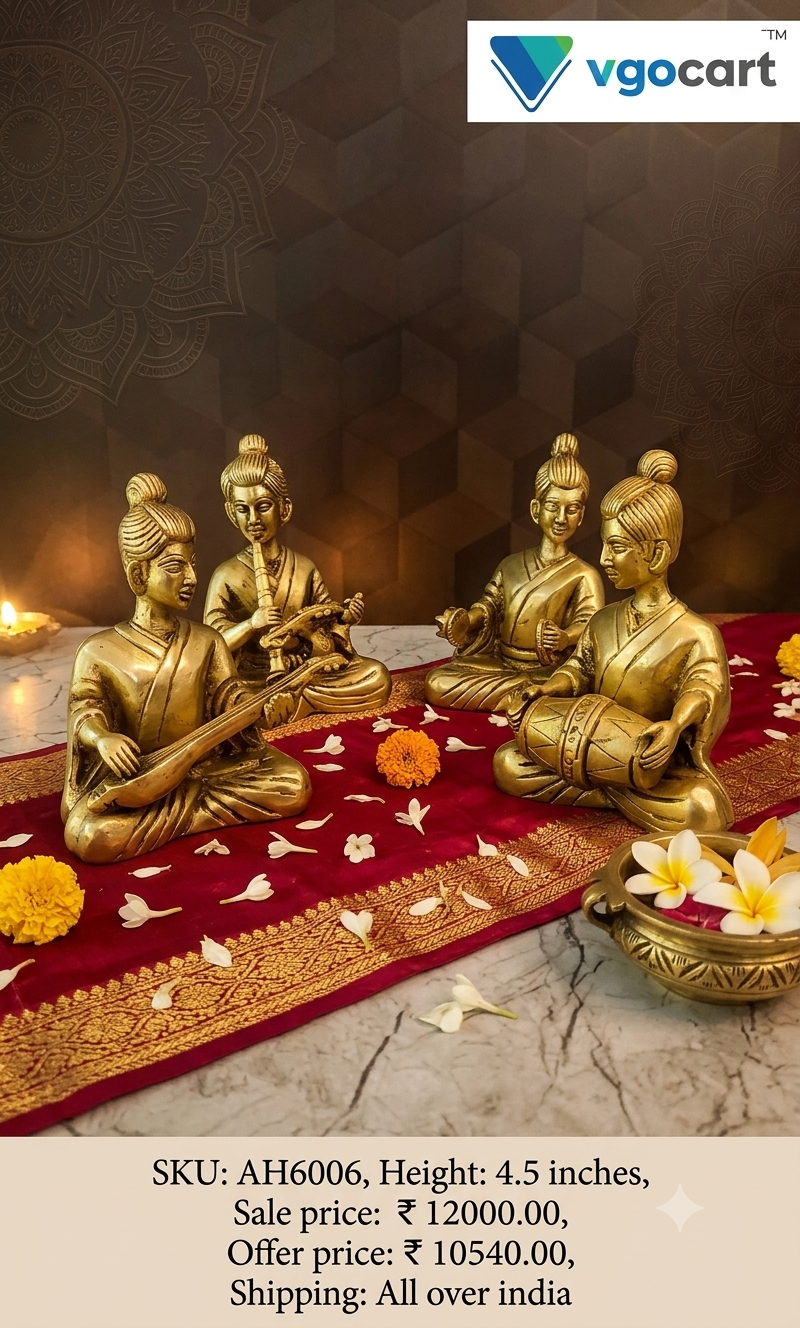 Premium Brass Musical Figurine Set | Traditional Indian Musician Idols for Heritage Decor & Vastu Harmony