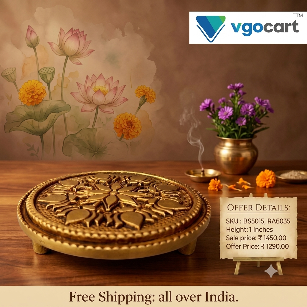 Premium Brass Round Chowki | Exquisite Pooja Peetham Pedestal for Vastu & Luxury Mandir Decor