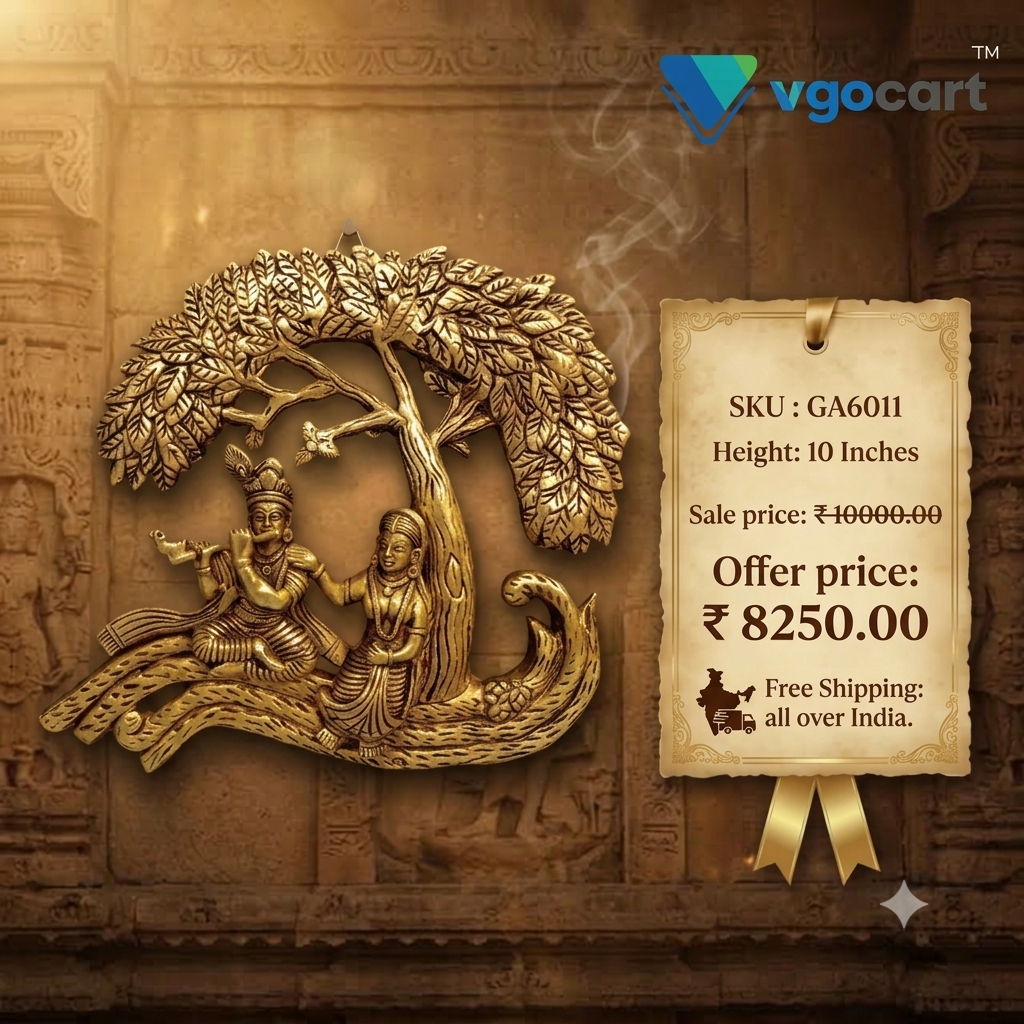 Premium Brass Radha Krishna Under Tree Wall Mount | Divine Eternal Love Hanging Relief for Vastu & Luxury Living Decor