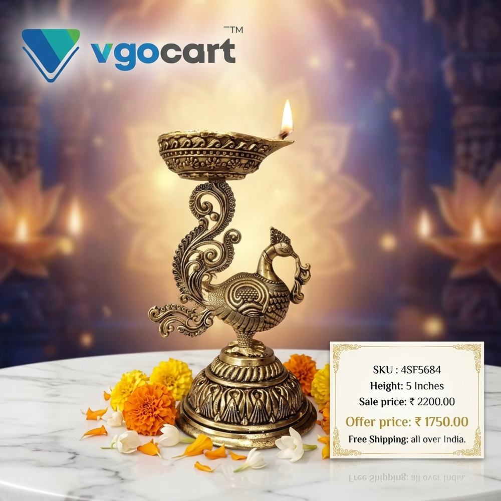 Premium Fine Art Brass Peacock Holding Diya | Majestic Mayil Deepam for Vastu & Luxury Heritage Decor