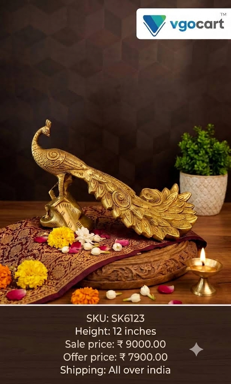 Premium Brass Fine Art Peacock on Rock | Majestic Mayur Statue for Vastu & Heritage Decor