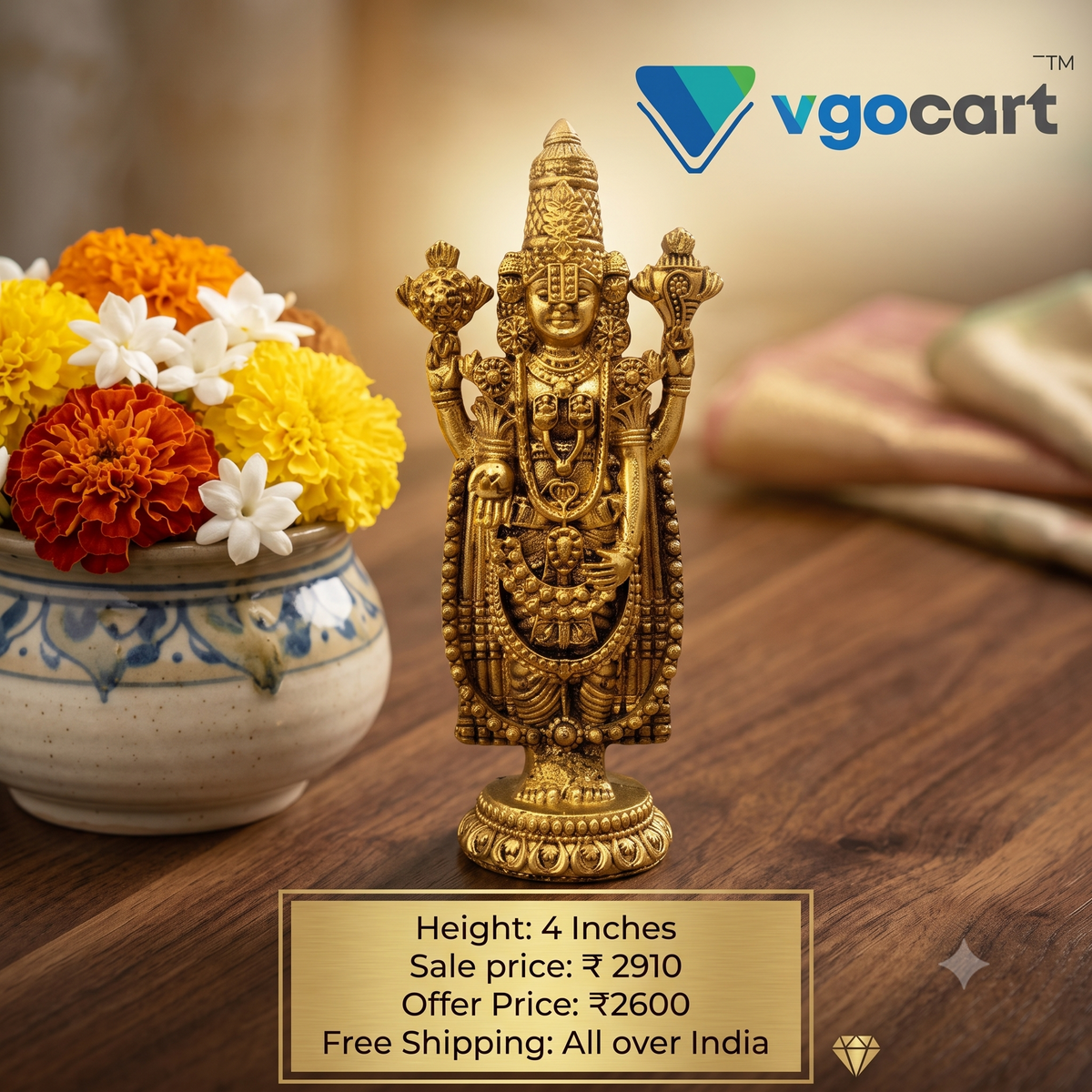 Premium Fine Art Brass Balaji Idol | Majestic Tirupati Venkateshwara Statue for Vastu & Supreme Wealth