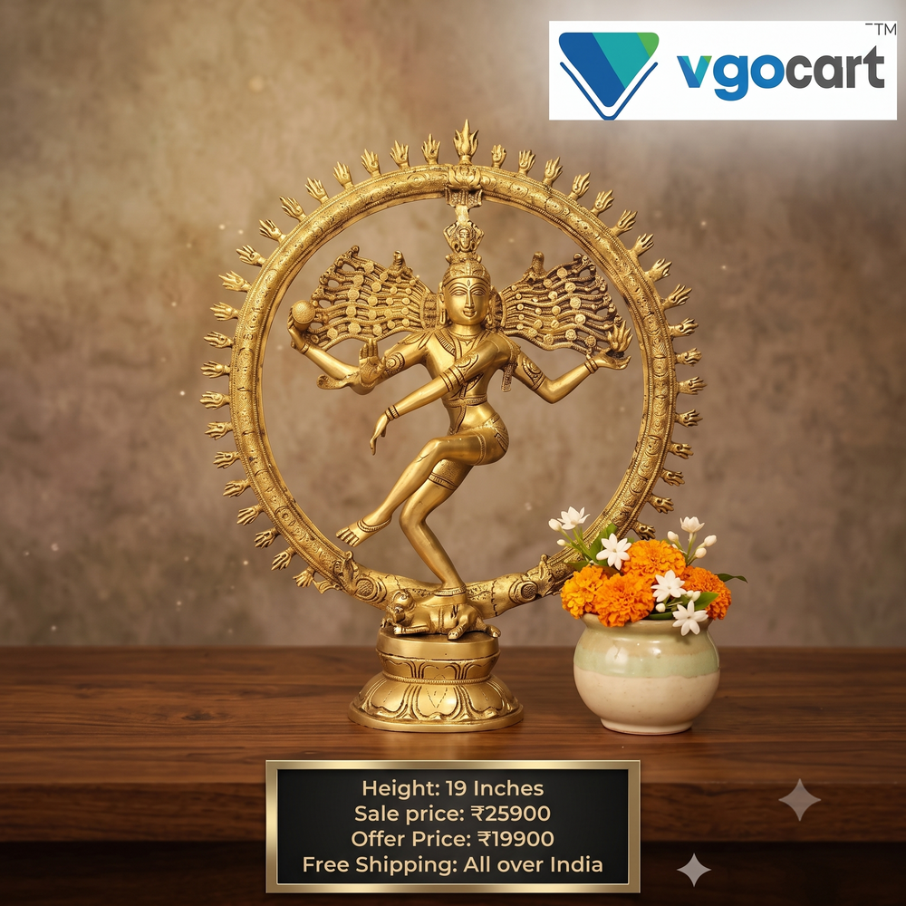 Premium Large Brass Natarajar Idol | Majestic Cosmic Dancer Shiva for Vastu & Grand Heritage Decor