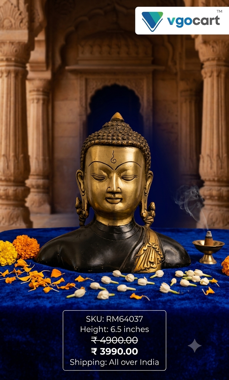 Premium Antique Black Brass Semi Buddha | Serene Zen Meditation Bust for Vastu & Luxury Decor