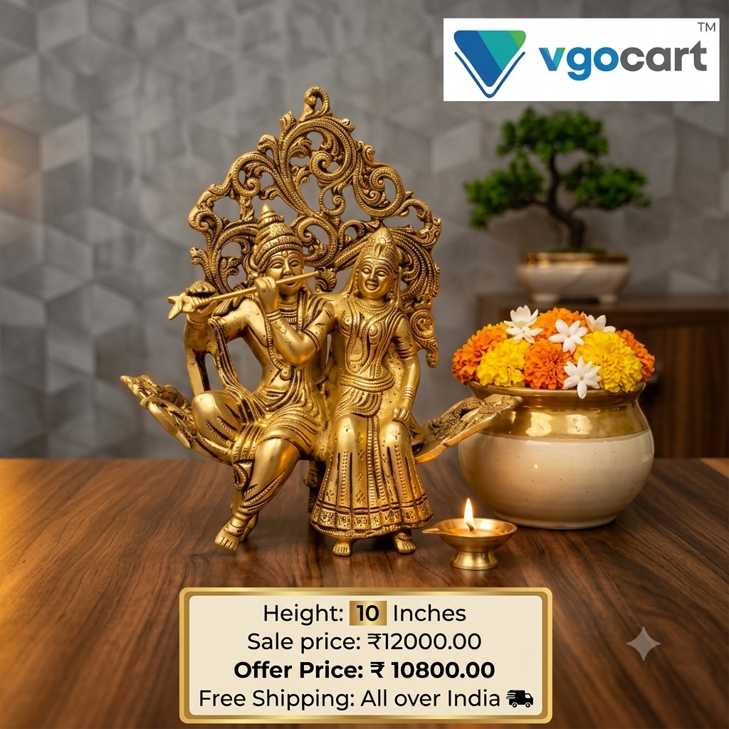Premium Brass Radha Krishna on Designer Sofa | Royal Divine Couple Idol for Vastu & Marital Bliss