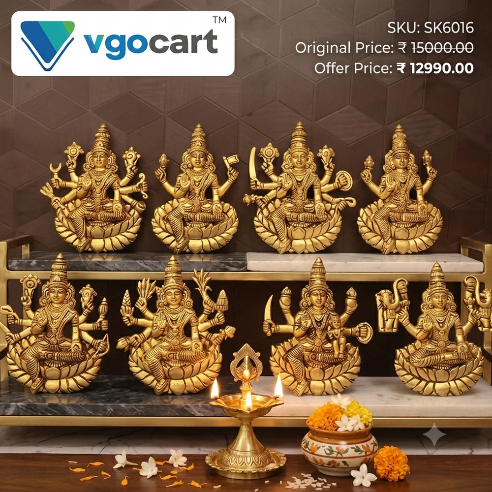 Premium Brass Ashtalakshmi Wall Mount | Eight Forms of Wealth Vastu Panel for Luxury Heritage Decor