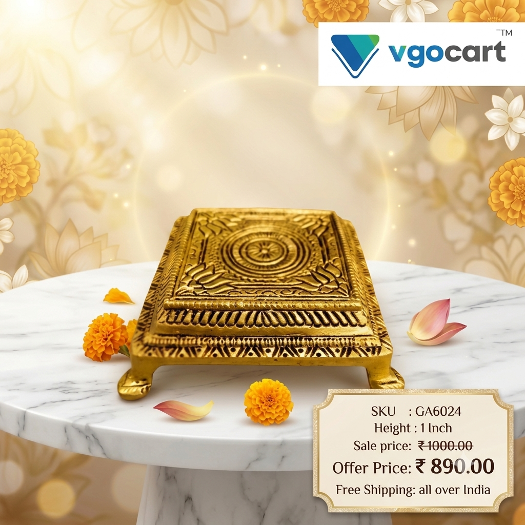 Premium Brass Square Chowki Pedestal | Traditional Pooja Peetham for Vastu & Divine Elevation