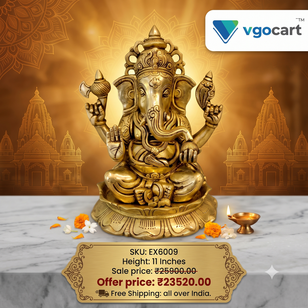 Premium Brass Ganesha on Lotus Base | Majestic Padma Pillaiyar for Vastu, Purity & Heritage Decor