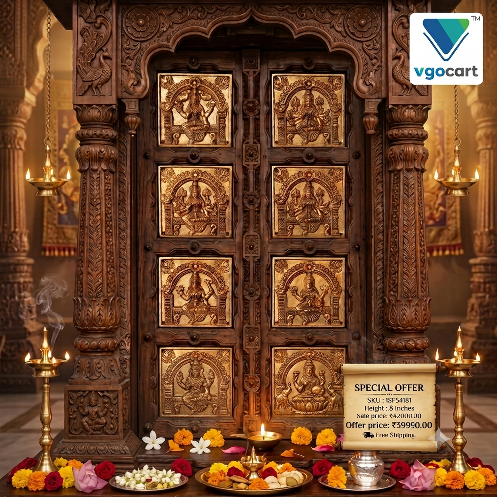 Premium Brass Ashtalakshmi Door Panel | Authentic Eightfold Wealth Threshold Decor for Vastu & Heritage Homes