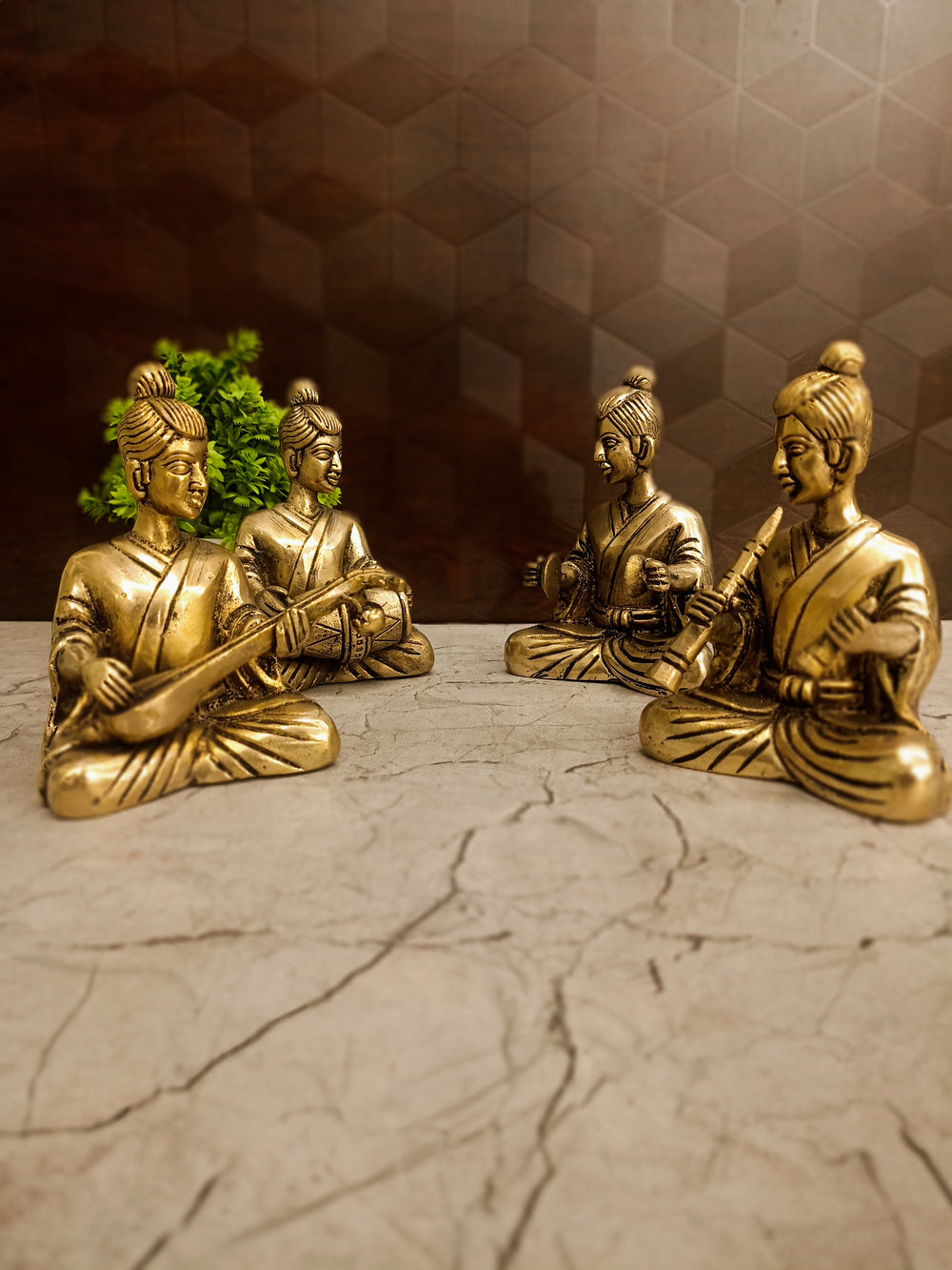 Premium Brass Human Musician Set 5" | Traditional Musical Figurine Showpiece