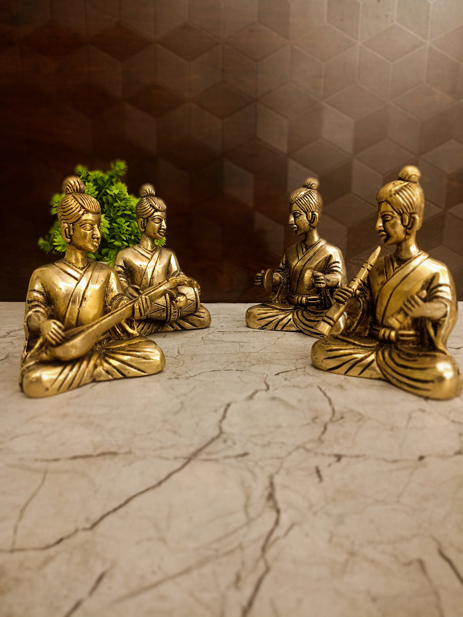 Premium Brass Human Musician Set 5" | Traditional Musical Figurine Showpiece