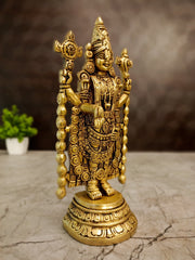 Antique Brass Lord Venkateswara Idol | Sri Balaji Srinivasa Statue with Shangu Chakra | Traditional 8 Inch Hindu God Idol for Pooja Room & Home Decor