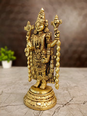 Antique Brass Lord Venkateswara Idol | Sri Balaji Srinivasa Statue with Shangu Chakra | Traditional 8 Inch Hindu God Idol for Pooja Room & Home Decor