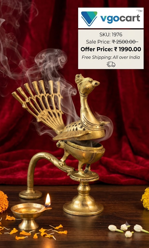 Premium Brass Mayur Sambrani Stand | Antique Peacock Dhoop Burner for Vastu & Pooja Mandir
