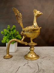 Premium Brass Mayur Sambrani Stand | Antique Peacock Dhoop Burner for Vastu & Pooja Mandir