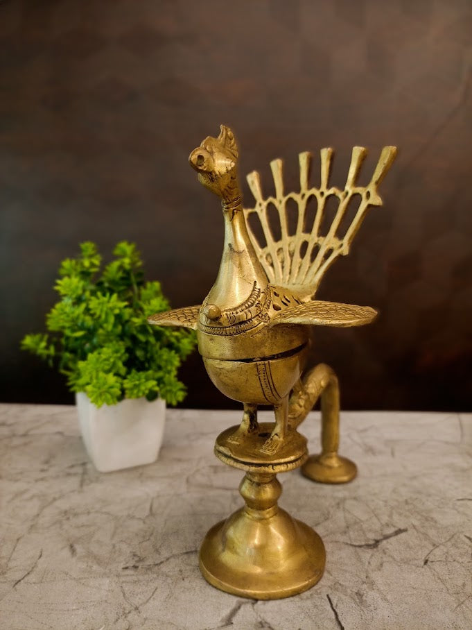 Premium Brass Mayur Sambrani Stand | Antique Peacock Dhoop Burner for Vastu & Pooja Mandir