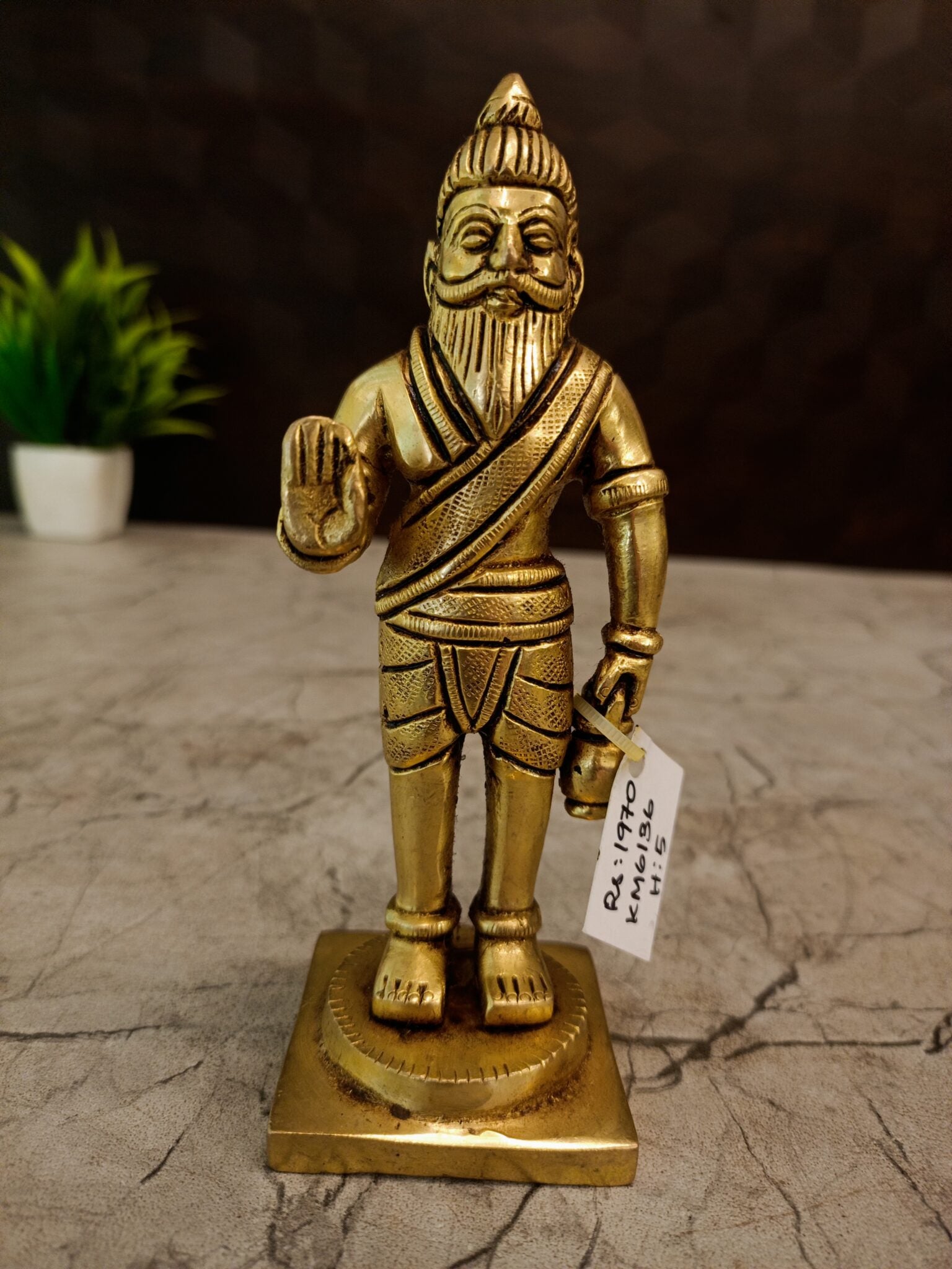 Antique Brass Sage Agasthya Idol | Traditional Hindu Rishi Statue with Kamandalu | 5 Inch Brass Spiritual Pooja & Home Decor