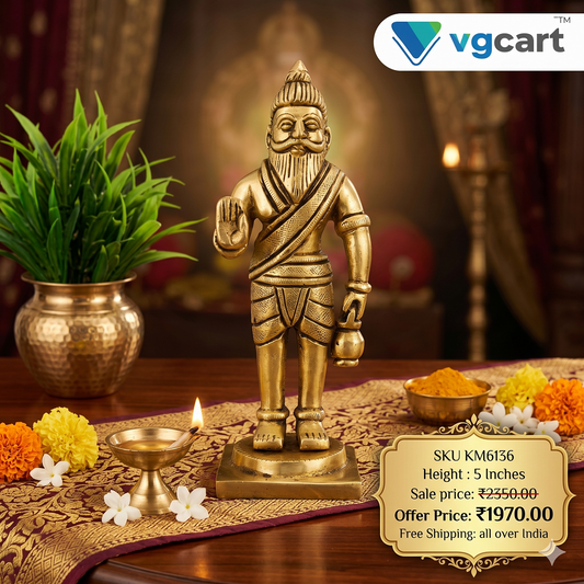 Antique Brass Sage Agasthya Idol | Traditional Hindu Rishi Statue with Kamandalu | 5 Inch Brass Spiritual Pooja & Home Decor