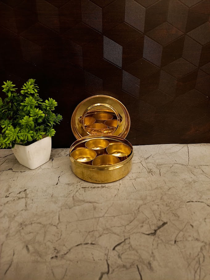 Premium Brass Anjarai Petti | Traditional South Indian Masala Box for Kitchen Heritage & Vastu Health