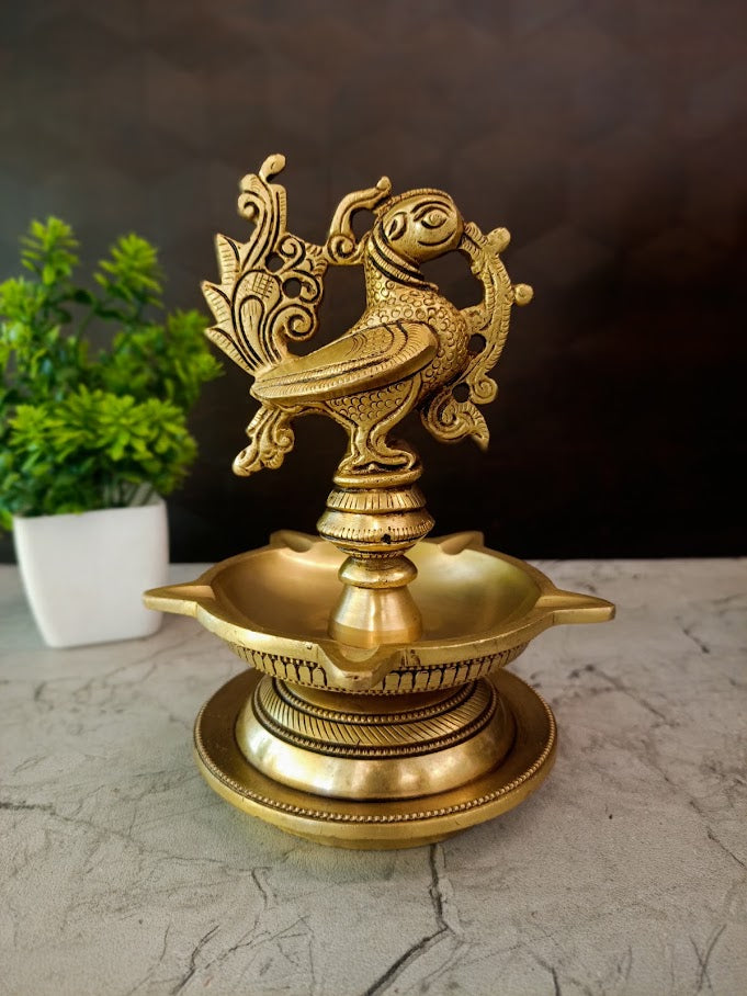 Premium Brass Annam Five Face Diya with Full Base | Majestic Panchamukhi Hamsa Vilakku for Vastu & Heritage Decor