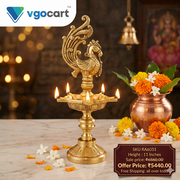 Antique Brass Peacock Deepam | Traditional Mayil Vilakku with Multi-Wick Design | 11 Inch Pooja Decor