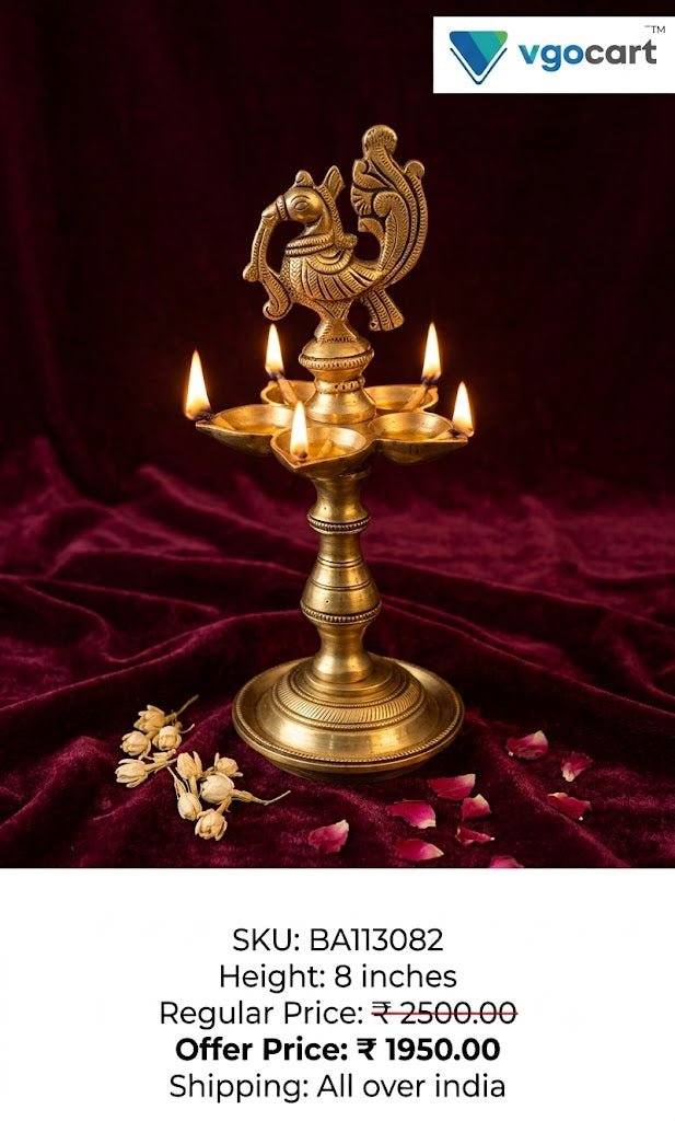 Premium Brass Five Face Annam Kuthuvilakku | Authentic Panchamukhi Standing Lamp for Vastu & Heritage Decor