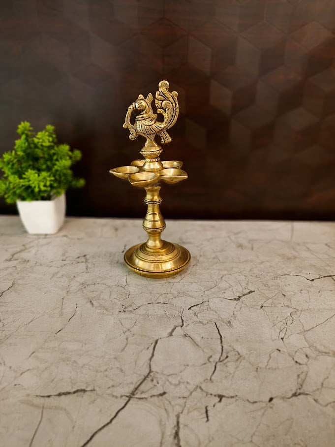 Premium Brass Five Face Annam Kuthuvilakku | Authentic Panchamukhi Standing Lamp for Vastu & Heritage Decor
