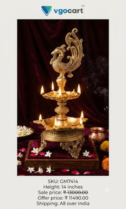 Majestic Brass Dual-Tier Annam Kuthu Vilakku | 2-Layer Panchamukhi Standing Deepam on Ornate Tripod Base for Vastu & Temple Decor