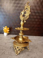 Majestic Brass Dual-Tier Annam Kuthu Vilakku | 2-Layer Panchamukhi Standing Deepam on Ornate Tripod Base for Vastu & Temple Decor