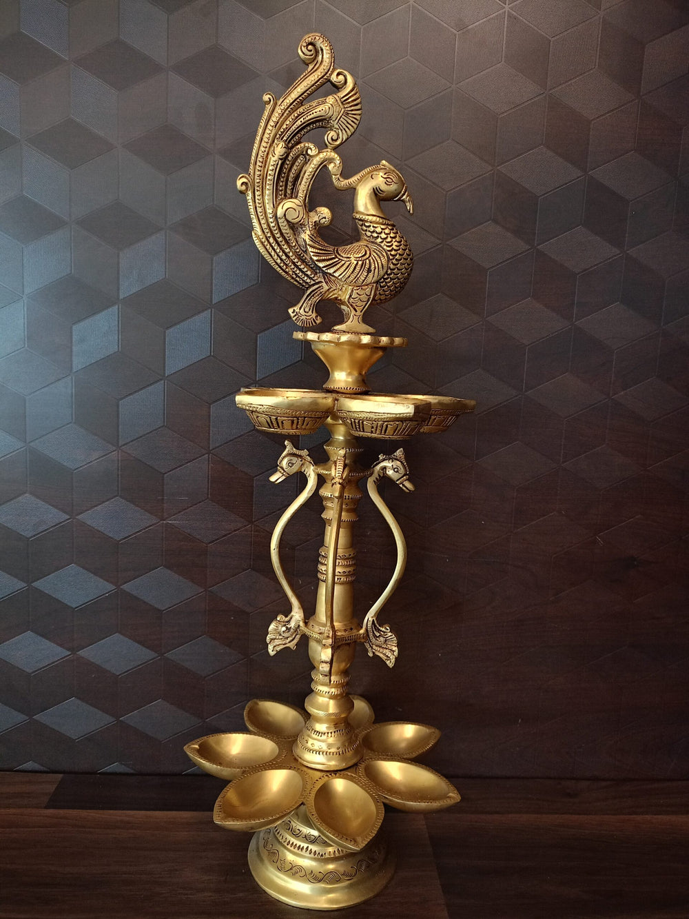 Magnificent Brass 2-Tier Peacock Deepam | 12-Wick Mayil Aduku Vilakku for Vastu & Grand Heritage Decor