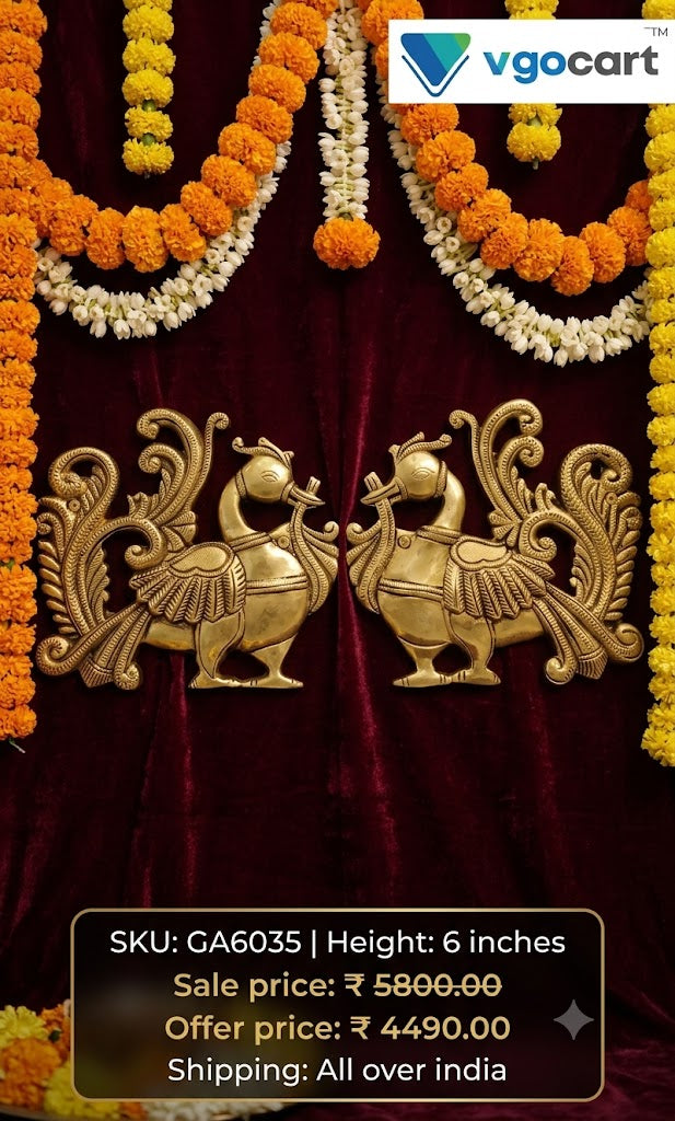 Majestic Brass Hamsa Annam Pair | Traditional South Indian Wall Mount for Vastu & Doorway Decor