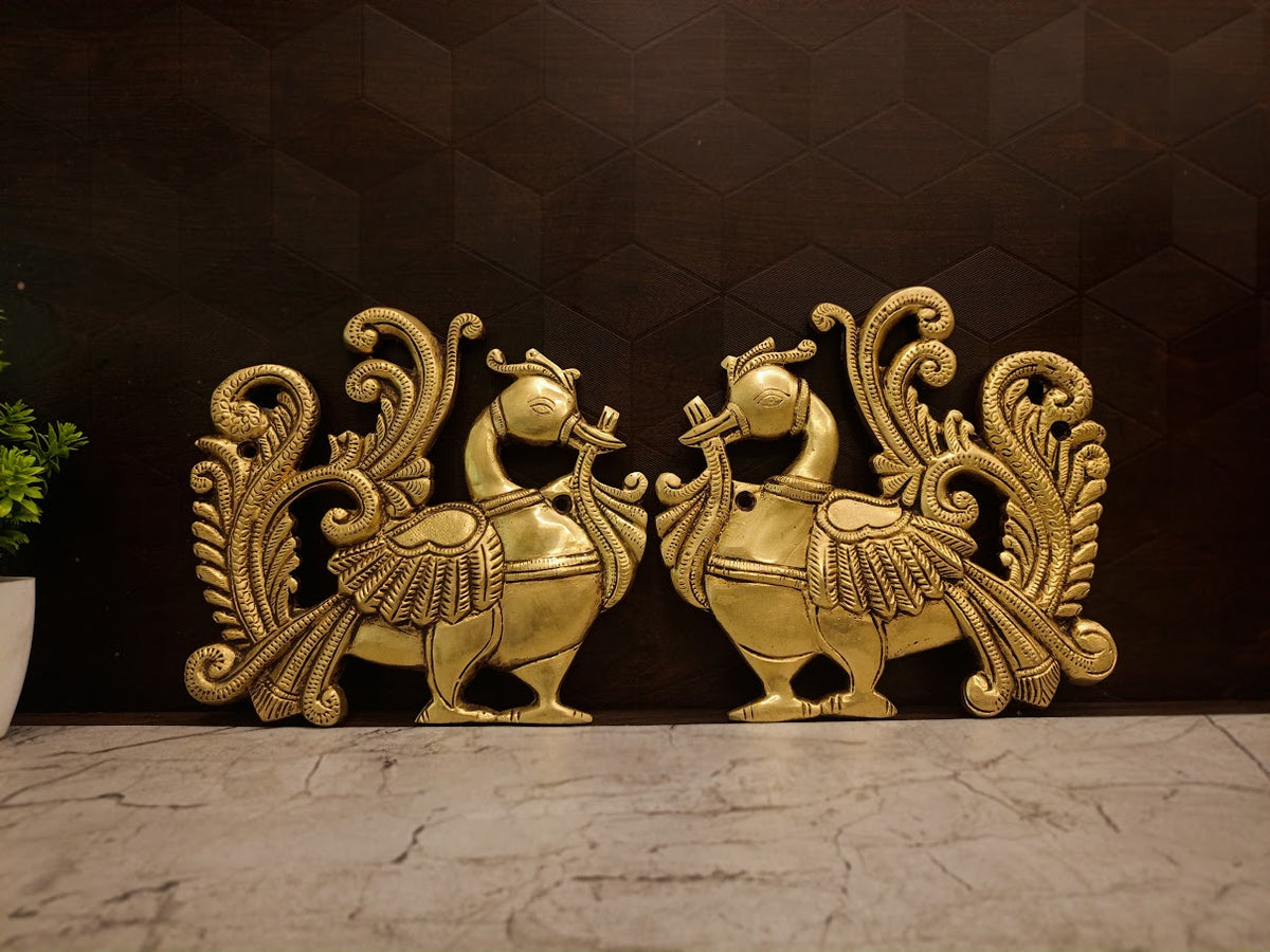 Majestic Brass Hamsa Annam Pair | Traditional South Indian Wall Mount for Vastu & Doorway Decor