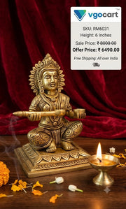 Premium Brass Goddess Annapoorani Idol | Sacred Deity of Abundance and Nourishment for Kitchen & Vastu