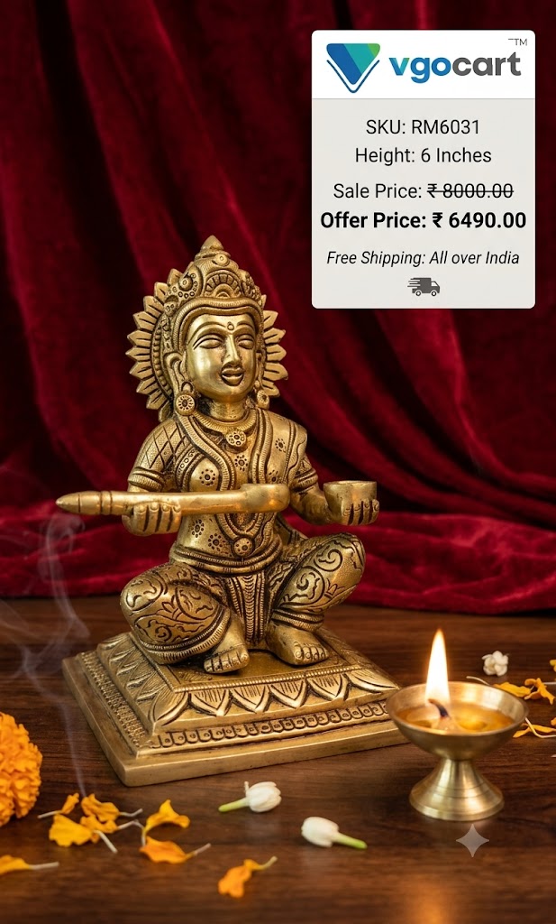 Premium Brass Goddess Annapoorani Idol | Sacred Deity of Abundance and Nourishment for Kitchen & Vastu
