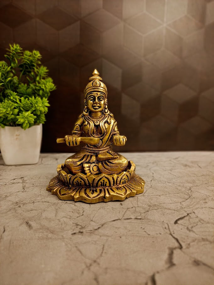 Premium Brass Annapoorani on Lotus Base Idol | Divine Goddess of Nourishment Statue for Kitchen Vastu & Wealth