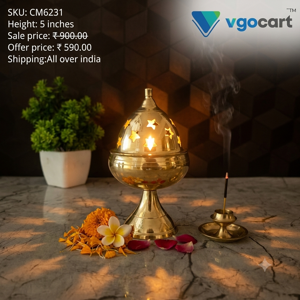 Grand Brass Apple Stand Diya | Premium Large Decorative Oil Lamp for Pooja & Festive Vastu