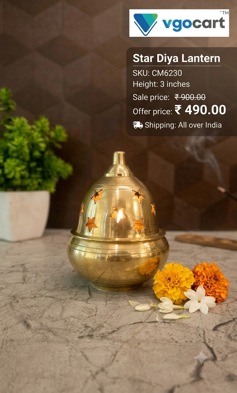 Premium Brass Apple Diya | Elegant Designer Oil Lamp for Pooja, Festive Decor & Gifting