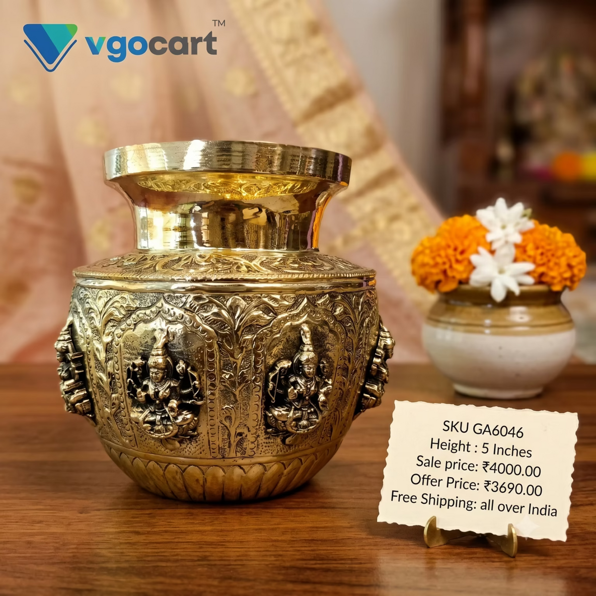 Premium Brass Ashtalakshmi Kalasam | Antique 8 Wealth Goddess Pooja Lota for Vastu & Sacred Mandir Decor (India)