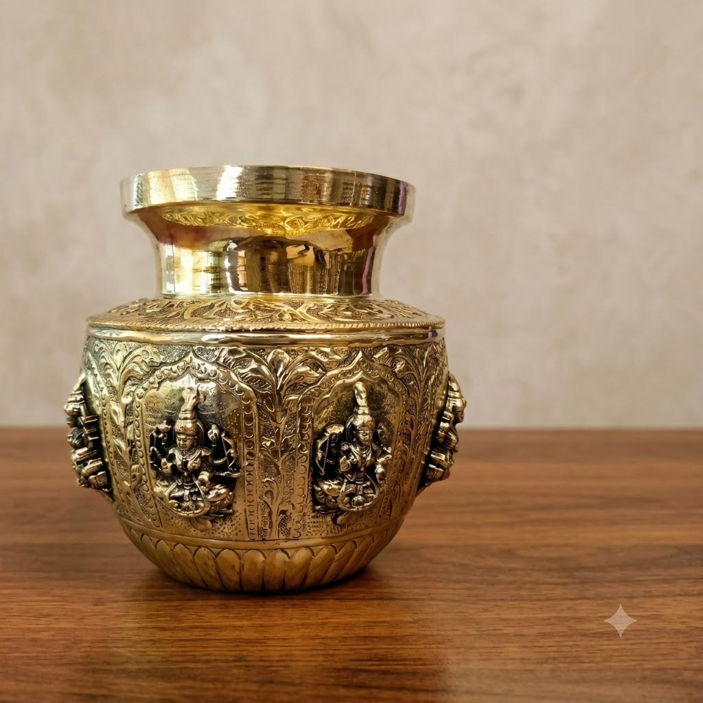 Premium Brass Ashtalakshmi Kalasam | Antique 8 Wealth Goddess Pooja Lota for Vastu & Sacred Mandir Decor (India)