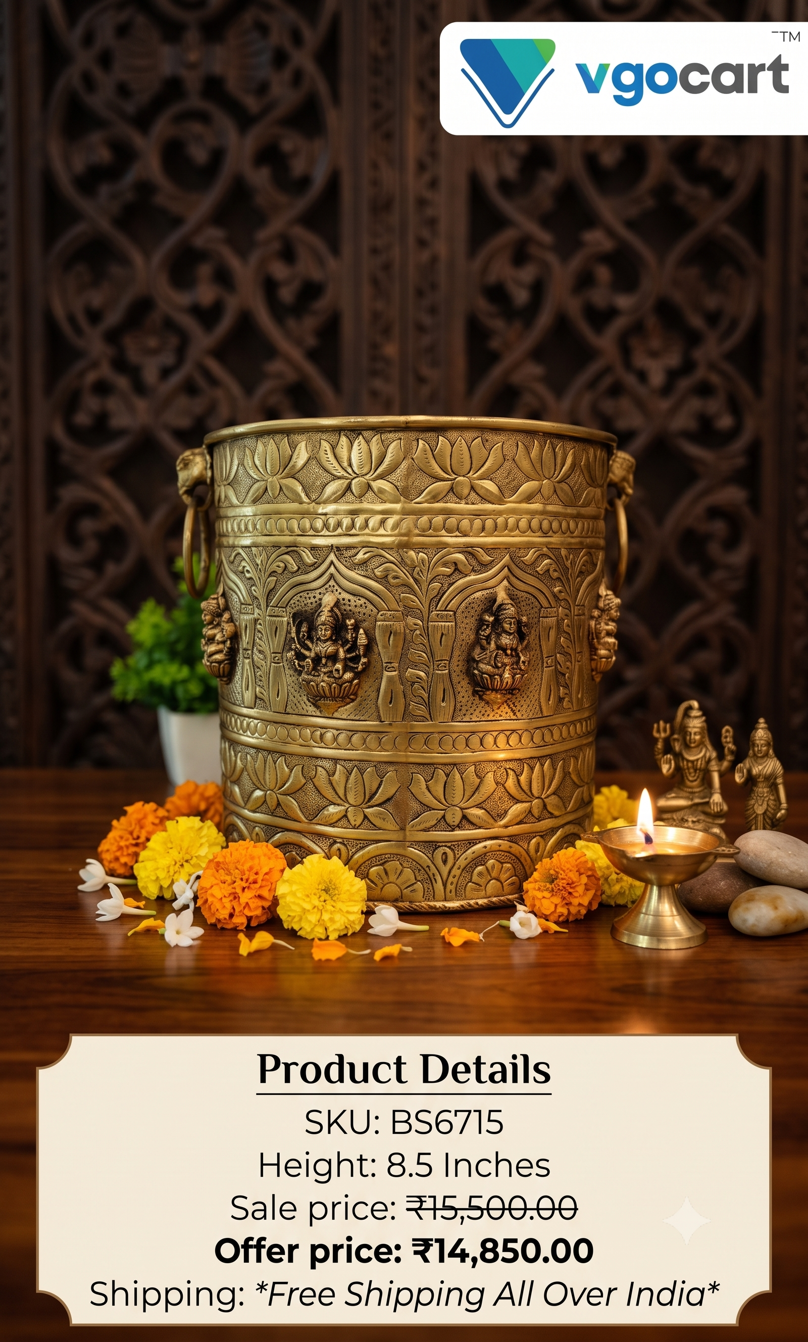 Large Brass Ashtalakshmi Padi | Traditional South Indian Marakkal for Weddings & Vastu Prosperity