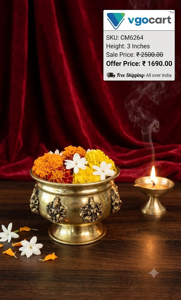 Compact Brass Ashta Lakshmi Urli | Small 8-Goddess Vastu Water Bowl for Pooja Room & Gifting