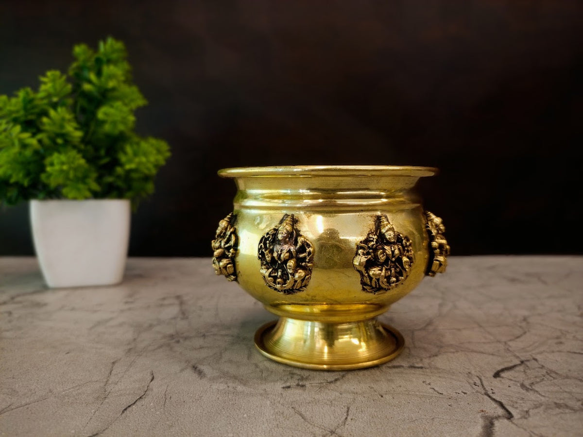 Compact Brass Ashta Lakshmi Urli | Small 8-Goddess Vastu Water Bowl for Pooja Room & Gifting