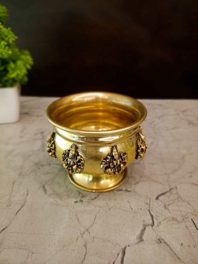 Compact Brass Ashta Lakshmi Urli | Small 8-Goddess Vastu Water Bowl for Pooja Room & Gifting